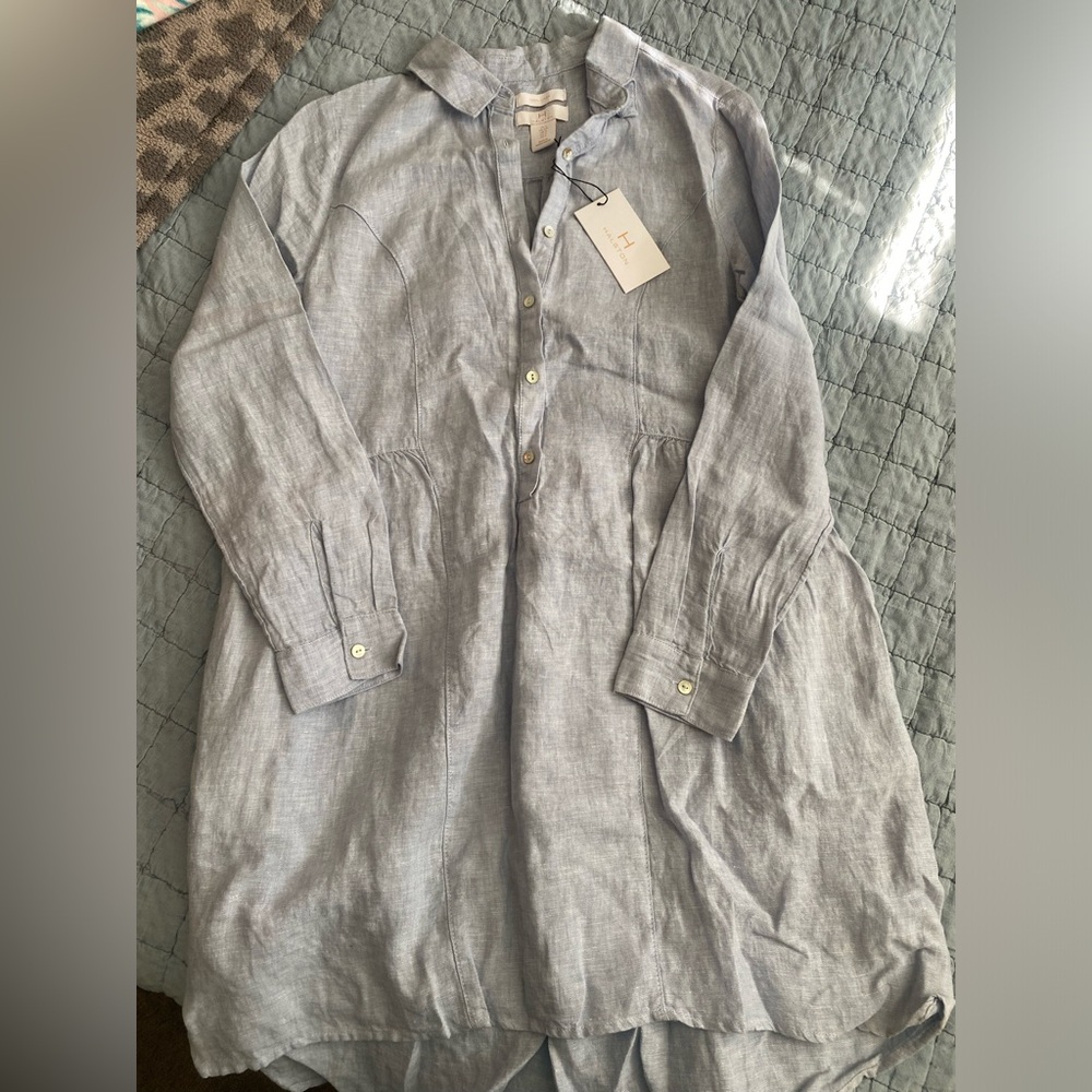 Halston Heritage Light Blue Linen Button-Front Shirt